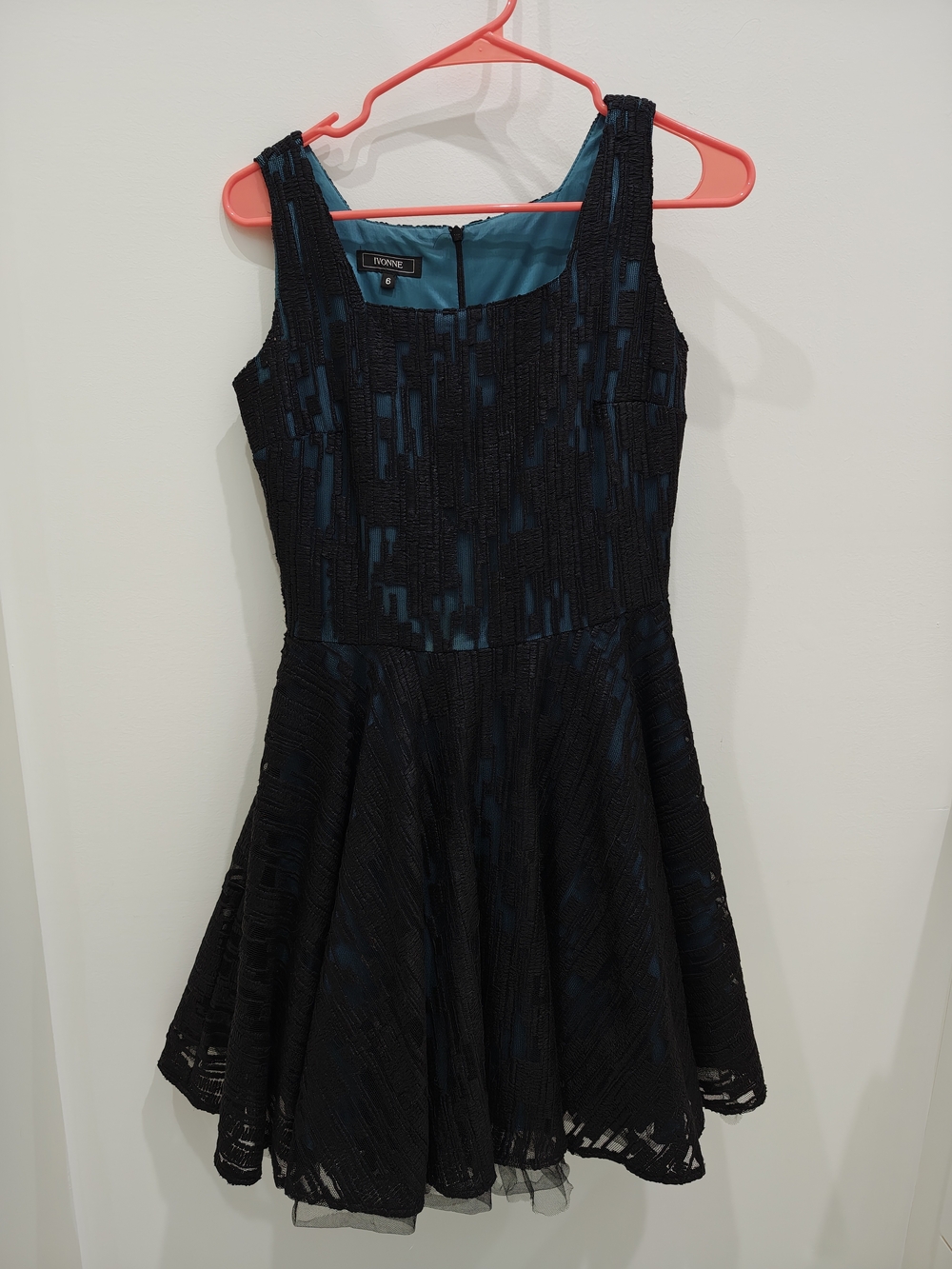 Ivonne Textured Black & Teal Fit-and-Flare Mini Dress